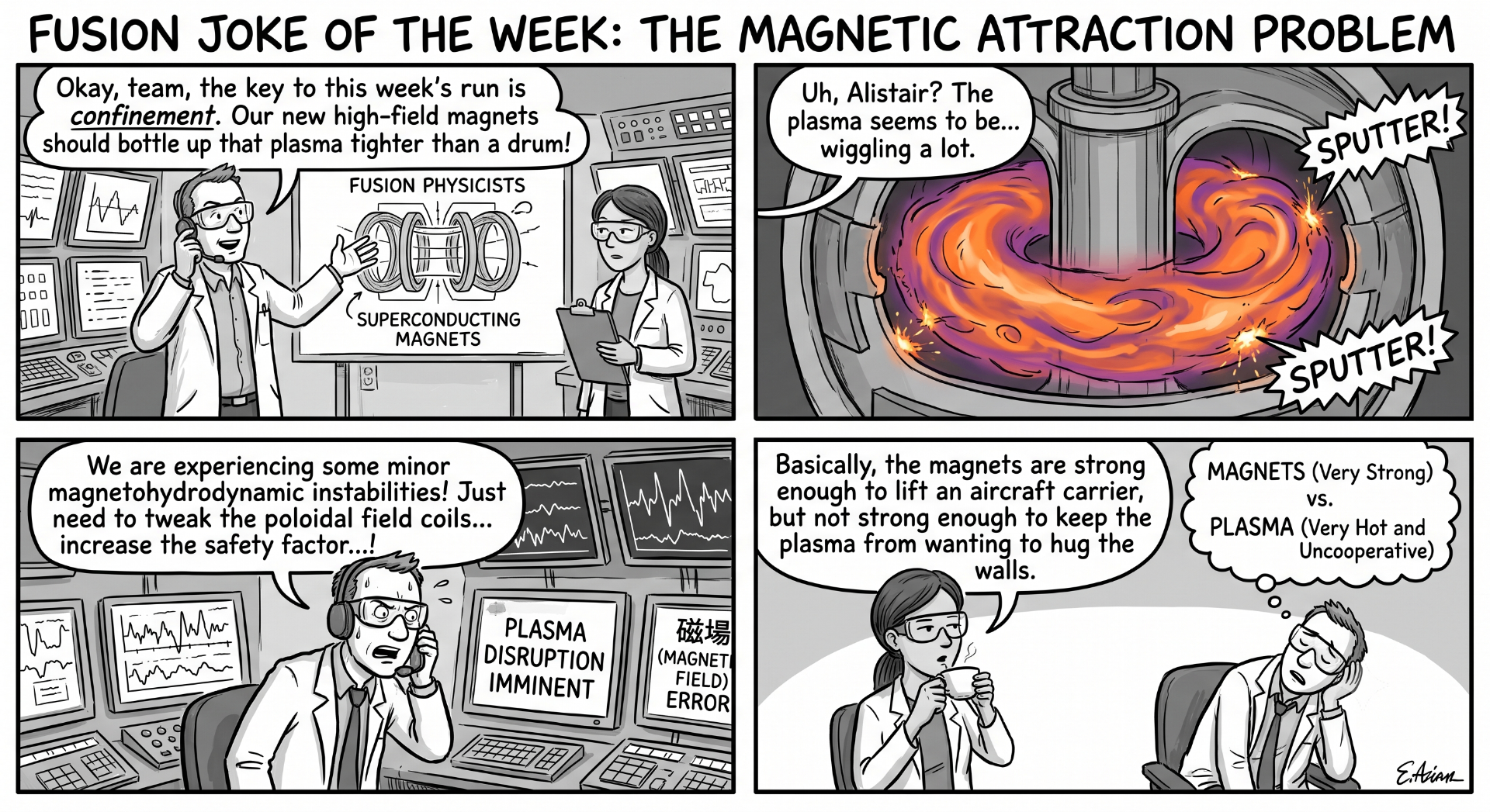 Basically, the magnets are strong enough to lift an aircraft carrier, but not strong enough to keep the plasma from wanting to hug the walls.